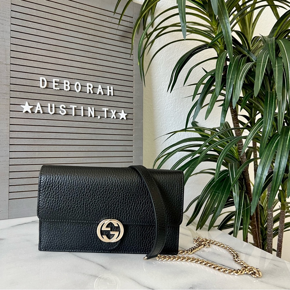 Gucci Dollar Calfskin Interlocking G Wallet On Chain in Black Leather Never used